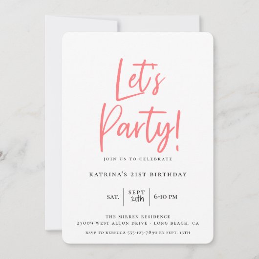 Laat de Moderne Roze Manuscript van de Partij van  Kaart (Voorkant)