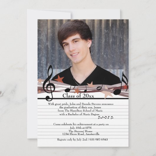 Laat de muziek afspelen op foto Afstuderen Invitat Kaart (Voorkant)