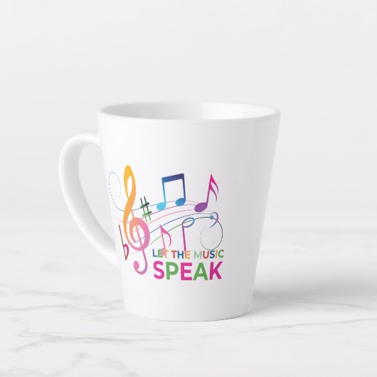 Laat de muziek spreken, muzieknoten latte mok (Linkerhoek)