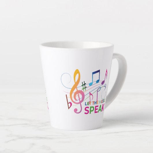 Laat de muziek spreken, muzieknoten latte mok (Rechterhoek)