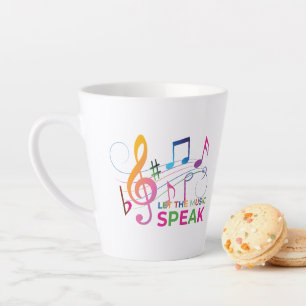 Laat de muziek spreken, muzieknoten latte mok