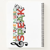 Laat de muziek spreken, muzieknoten notitieboek (Achterkant)
