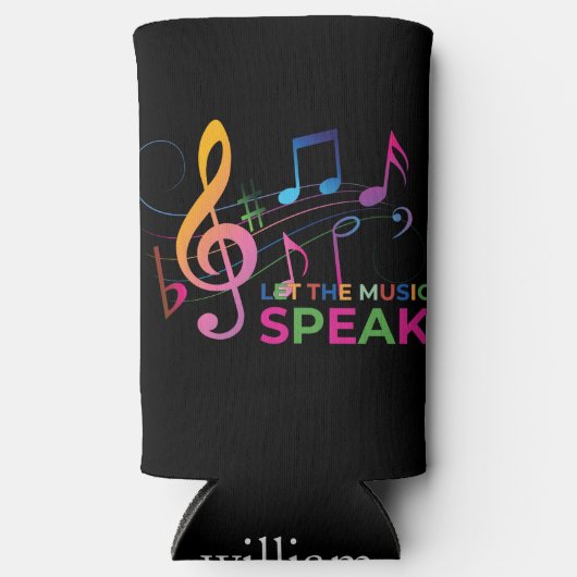 Laat de muziek spreken, muzieknoten seltzer blikjeskoeler (Voorkant)