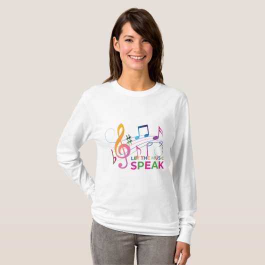Laat de muziek spreken, muzieknoten t-shirt (Voorkant volledig)