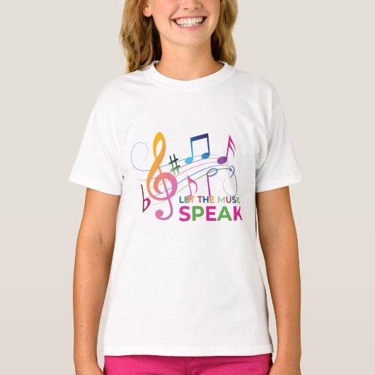 Laat de muziek spreken, muzieknoten t-shirt (Voorkant)