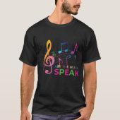 Laat de muziek spreken, muzieknoten t-shirt (Voorkant)