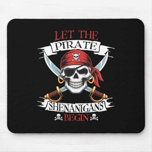Laat de piraat Shenanigans Begian Pirate Skull Hal Muismat (Voorkant)