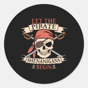 Laat de piraat Shenanigans met Halloween Skull B b Ronde Sticker