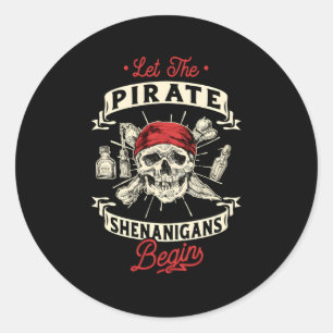 Laat de Pirate Shenanigans met Crossbones Freebo b Ronde Sticker