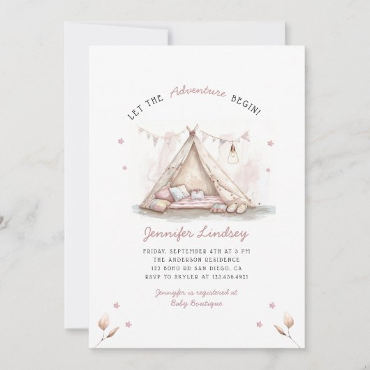 Laat de Reis Beginnen Meisje Baby Borrel Kaart (Voorkant)