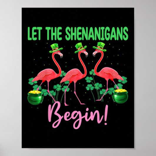 Laat de Schelmenstreek Beginnen Flamingo Leprechau Poster (Voorkant)