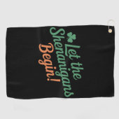 Laat de Schelmenstreken Beginnen Grappige Ierse St Golfhanddoek (Horizontaal)