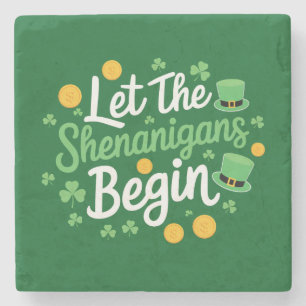Laat de Schelmenstreken Beginnen Grappige St. Patr Stenen Onderzetter