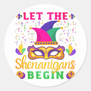 Laat de Schelmenstreken Beginnen Mardi Gras Festiv Ronde Sticker