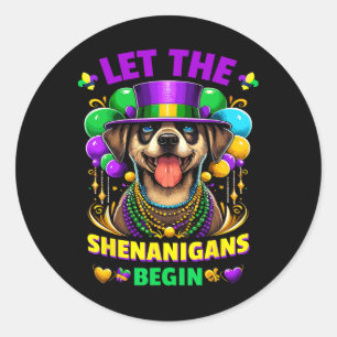 Laat de Schelmenstreken Beginnen Mardi Gras Hond K Ronde Sticker
