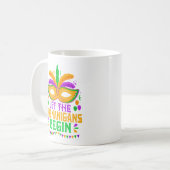 Laat de Schelmenstreken Beginnen Mardi Gras Masker Koffiemok (Voorkant links)