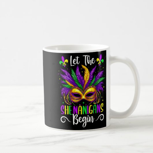 Laat de Schelmenstreken Beginnen Nar Fun Mardi Gra Koffiemok (Rechts)
