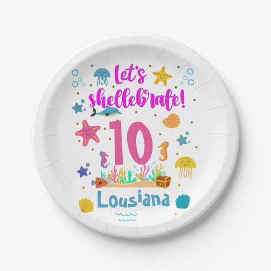 Laat de schelpdierzee onder Zee van de verjaardag  Papieren Bordje (Voorkant)