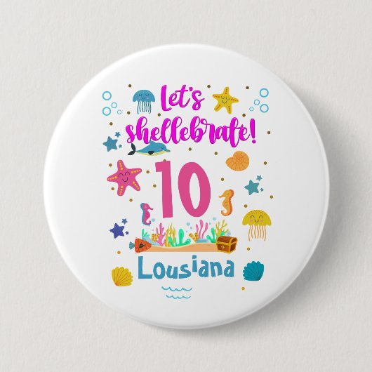 Laat de schelpdierzee onder Zee van de verjaardag Ronde Button 7,6 Cm (Voorkant)