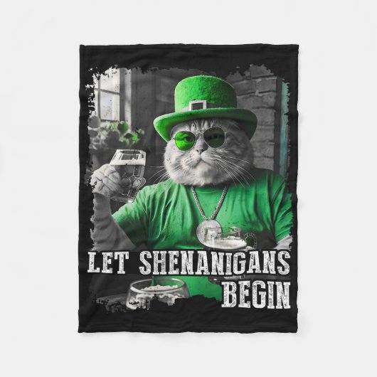 Laat de Shenanigans Begin Grappige Vette Kat St. P Fleece Deken (Voorkant)