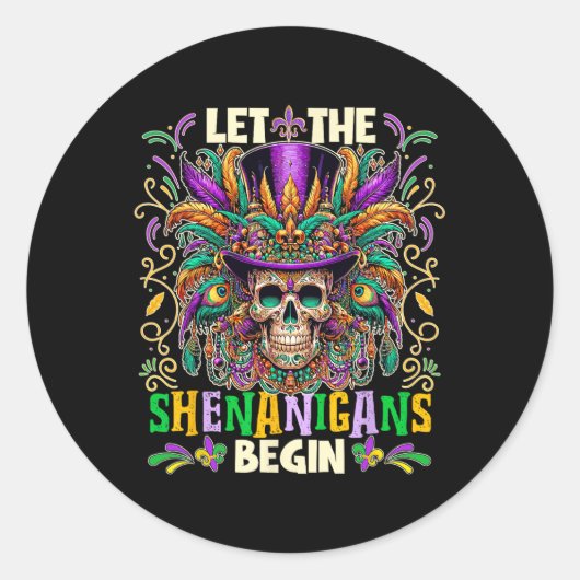 Laat de Shenanigans beginnen Mardi Gras 2025 Kinde Ronde Sticker (Voorkant)