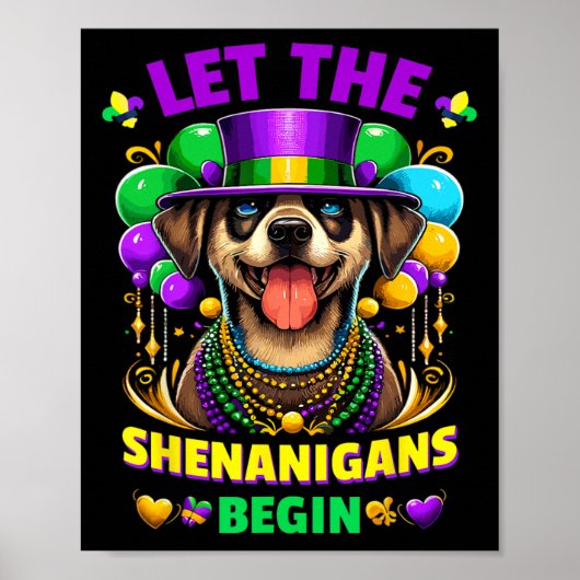 Laat de Shenanigans beginnen Mardi Gras Dog Kinder Poster (Voorkant)
