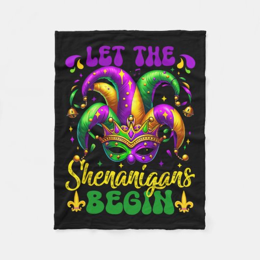 Laat de Shenanigans beginnen met Mardi Gras 5 Fleece Deken (Voorkant)