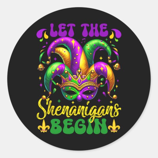Laat de Shenanigans beginnen met Mardi Gras 5 Ronde Sticker (Voorkant)