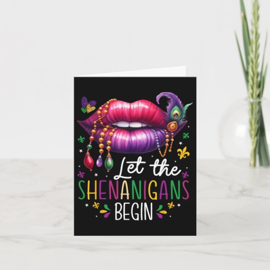 Laat de Shenanigans beginnen met Mardi Gras Lips N Kaart (Voorkant)
