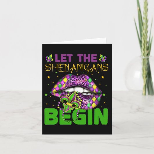 Laat de Shenanigans beginnen met Mardi Gras Shirte Kaart (Voorkant)