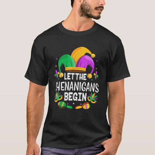 Laat de Shenanigans beginnen met Mardi Gras T-shirt (Voorkant)