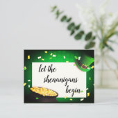 Laat de Shenanigans beginnen St Patricks uitnodigi Uitnodiging Briefkaart (Staand voorkant)