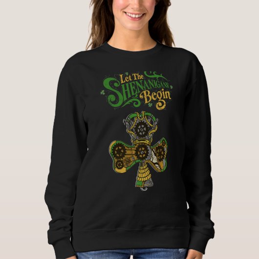 Laat de shenanigans met de Steampunk Clovers St Pa Trui (Voorkant)