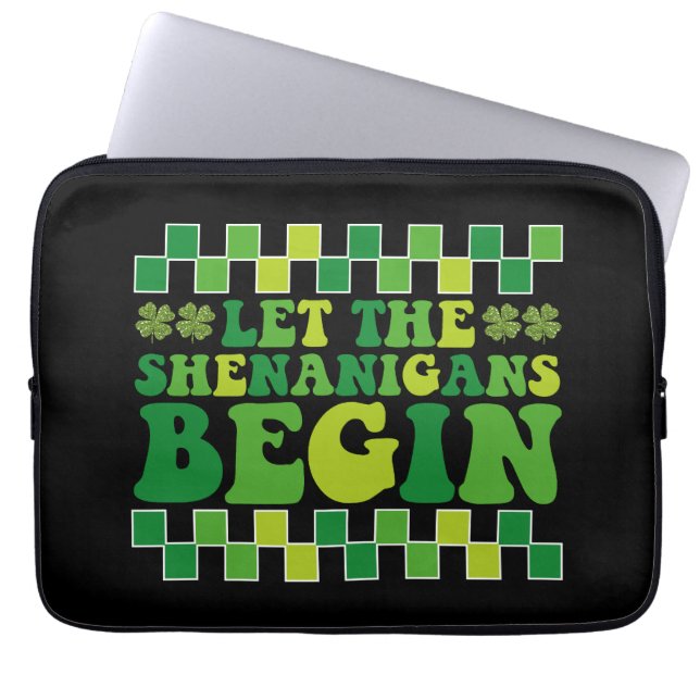 Laat de Sjenanigans beginnen Iers Groovy Retro Laptop Sleeve (Voorkant)