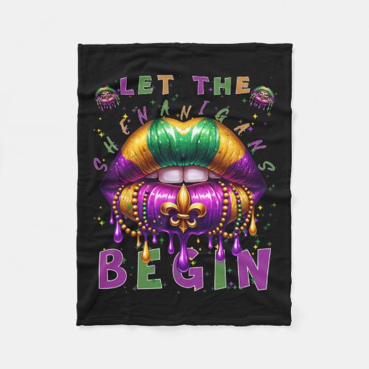 Laat de Sjenanigans beginnen met Mardi Gras Lips K Fleece Deken (Voorkant)