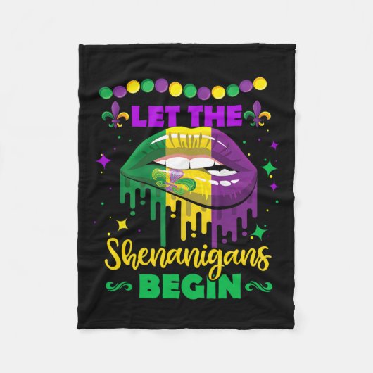 Laat de Sjenanigans beginnen met Mardi Gras Lips K Fleece Deken (Voorkant)