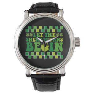 Laat de Sjoehanigans Begin Iers Groovy Retro Horloge