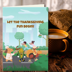 Laat de Thanksgiving-pret beginnen Kalkoenparade Feestdagen Kaart