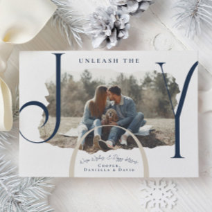 Laat de vreugde los   Kerstkaart met huisdier foto