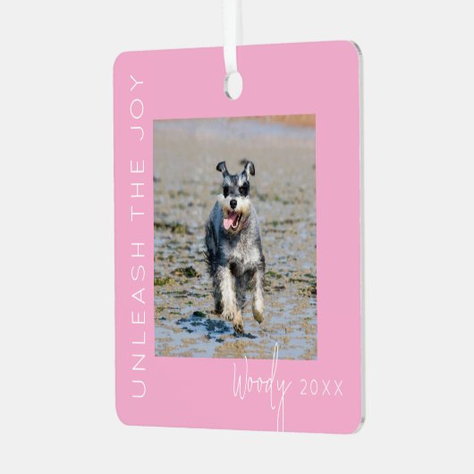 Laat de vreugde los | Pet Foto Kerstboom Metalen Ornament (Voorkant links)