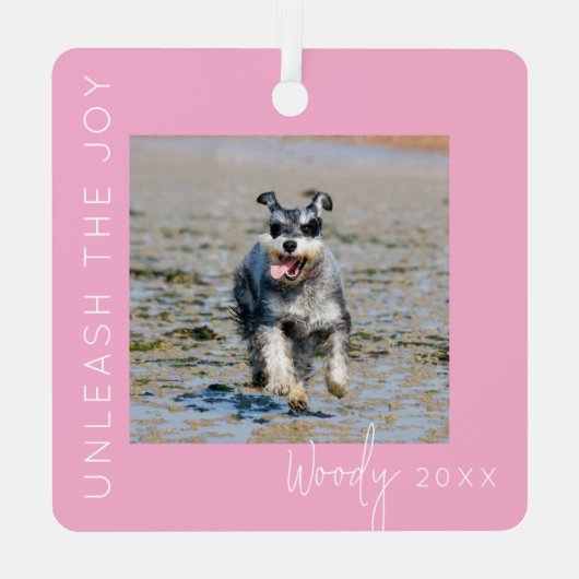 Laat de vreugde los | Pet Foto Kerstboom Metalen Ornament (Achterkant)