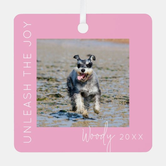Laat de vreugde los | Pet Foto Kerstboom Metalen Ornament (Voorkant)