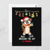 Laat de vreugde van de kersthond los briefkaart (Voorkant / Achterkant)