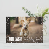 Laat de vrolijkheid los! Hondenfoto Kerstmis Feestdagenkaart (Staand voorkant)