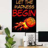 Laat de waanzin beginnen, basketbal in vlammen poster (Thuiskantoor)
