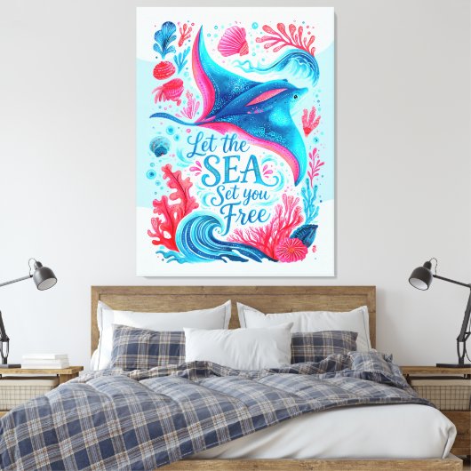 Laat de zee je vrij canvas afdruk (Insitu (Slaapkamer))