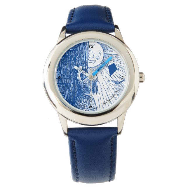 Laat de zon schijnen in blauw horloge (Voorkant)