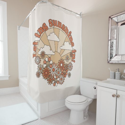 Laat de zonneschijn in Groovy Daisy Hippie Flowers Douchegordijn (In situ)