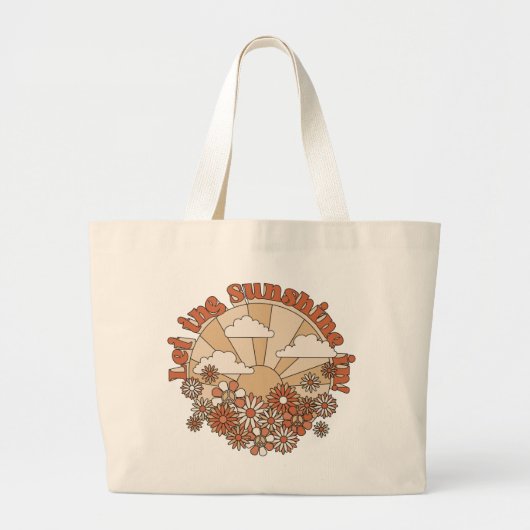 Laat de zonneschijn in Groovy Daisy Hippie Flowers Grote Tote Bag (Voorkant)