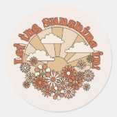 Laat de zonneschijn in Groovy Daisy Hippie Flowers Ronde Sticker (Voorkant)